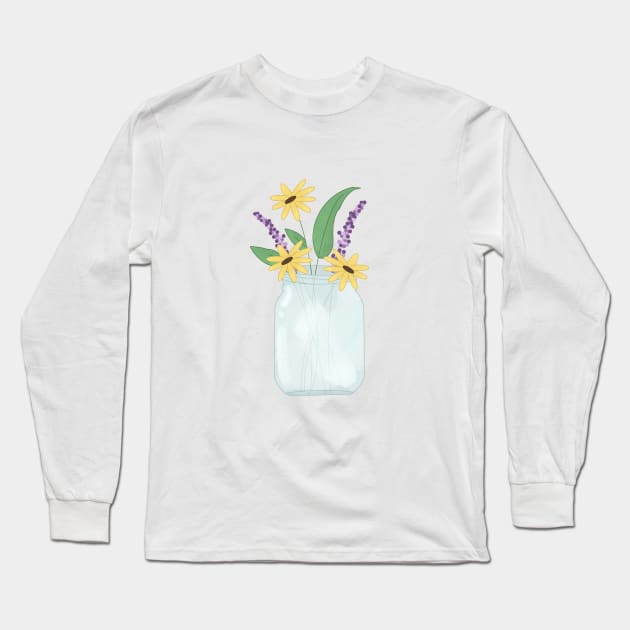 Mason Jar with Flowers Long Sleeve T-Shirt by Veronica’s Illustrated World